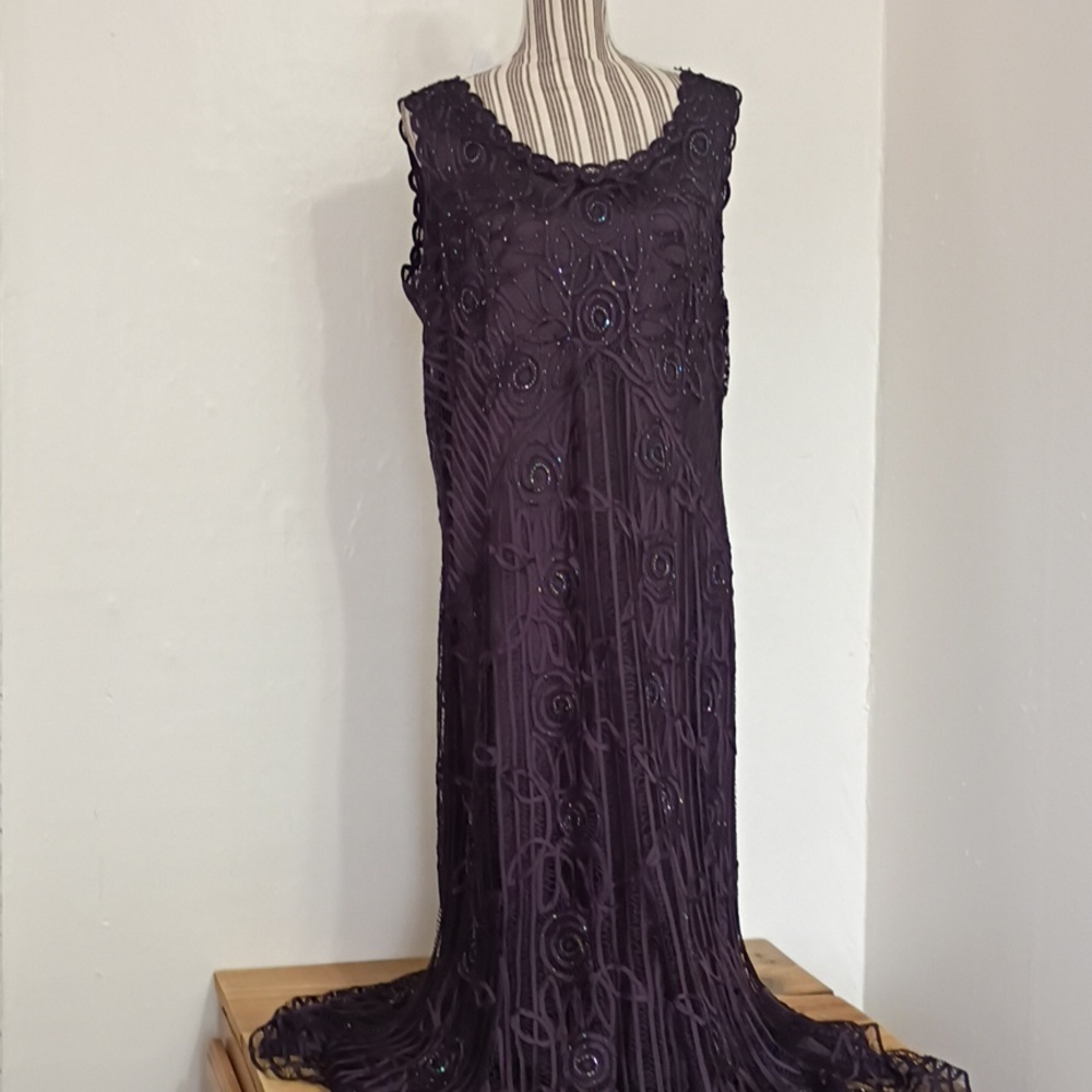 SOULMATES Vintage 2 PC Purple 100% Silk Soutache Beaded Formal Gown w Jacket 2x - Picture 10 of 16